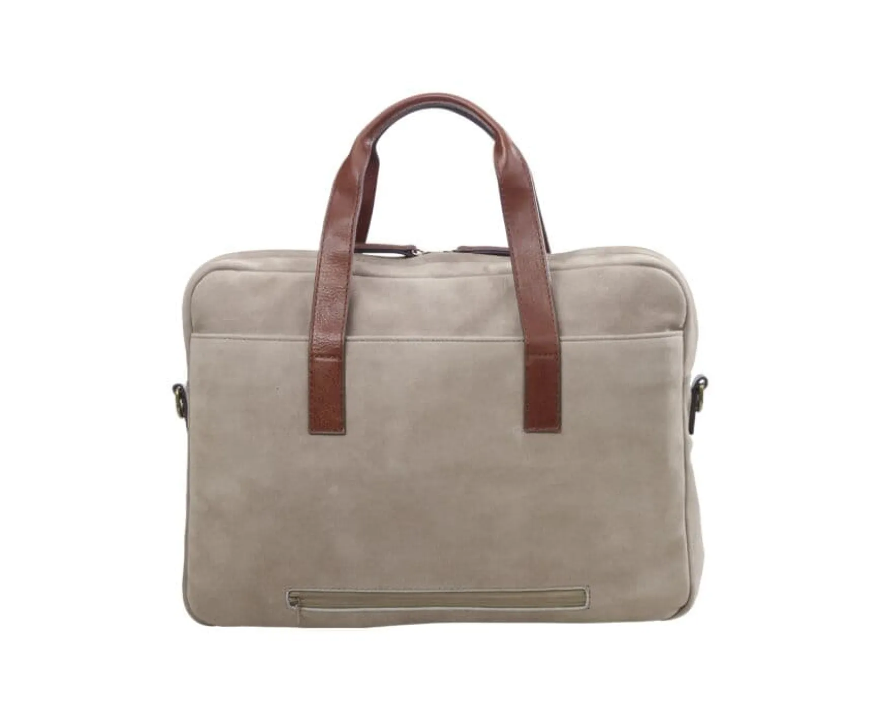 Bexley | Taupe Velvet Men'S Leather Briefcase Harwinton Velours Taupe Et Cuir Cognac