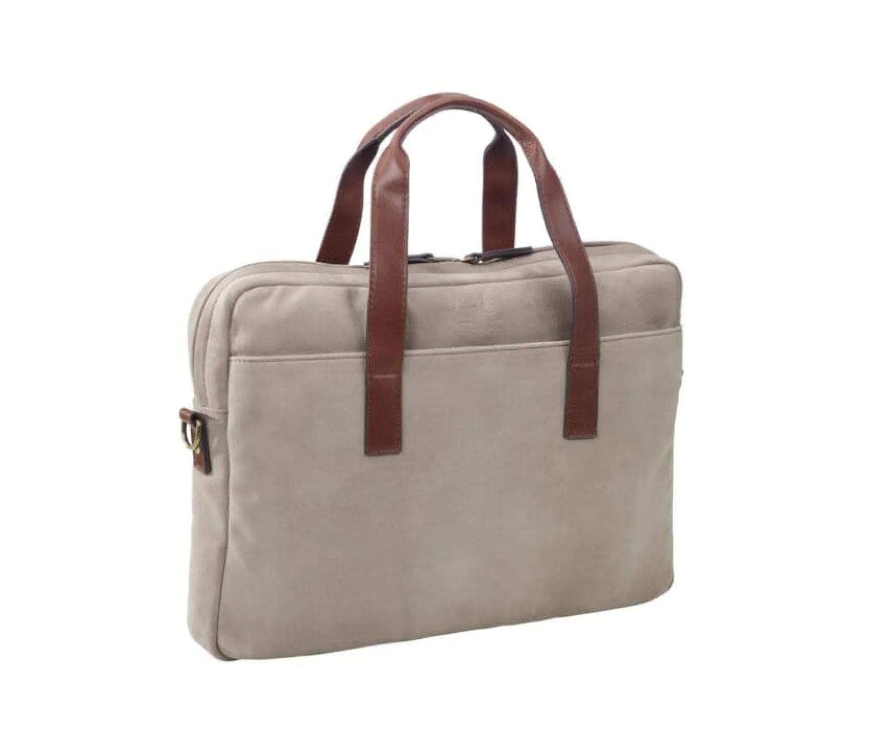 Bexley | Taupe Velvet Men'S Leather Briefcase Harwinton Velours Taupe Et Cuir Cognac