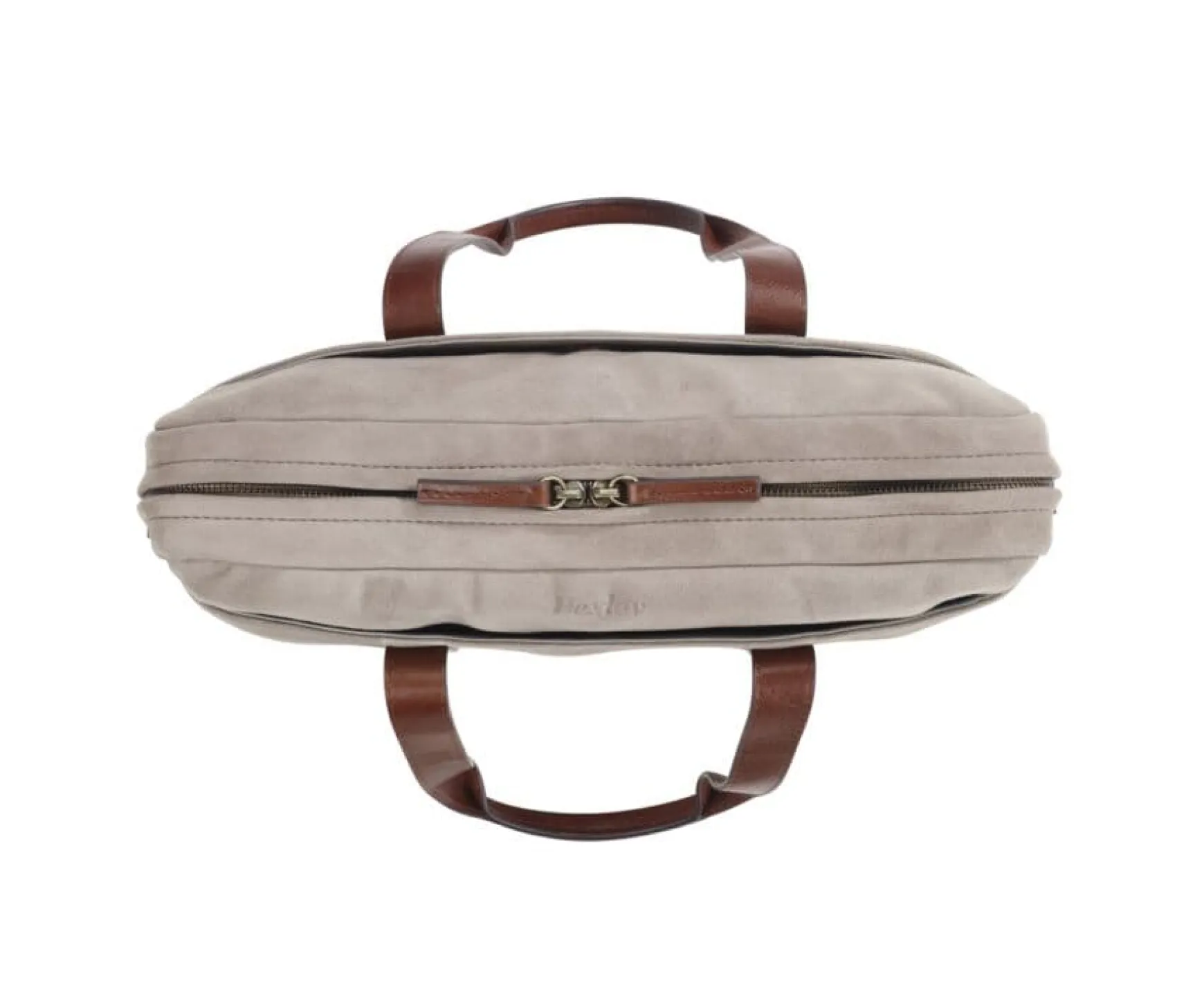 Bexley | Taupe Velvet Men'S Leather Briefcase Harwinton Velours Taupe Et Cuir Cognac