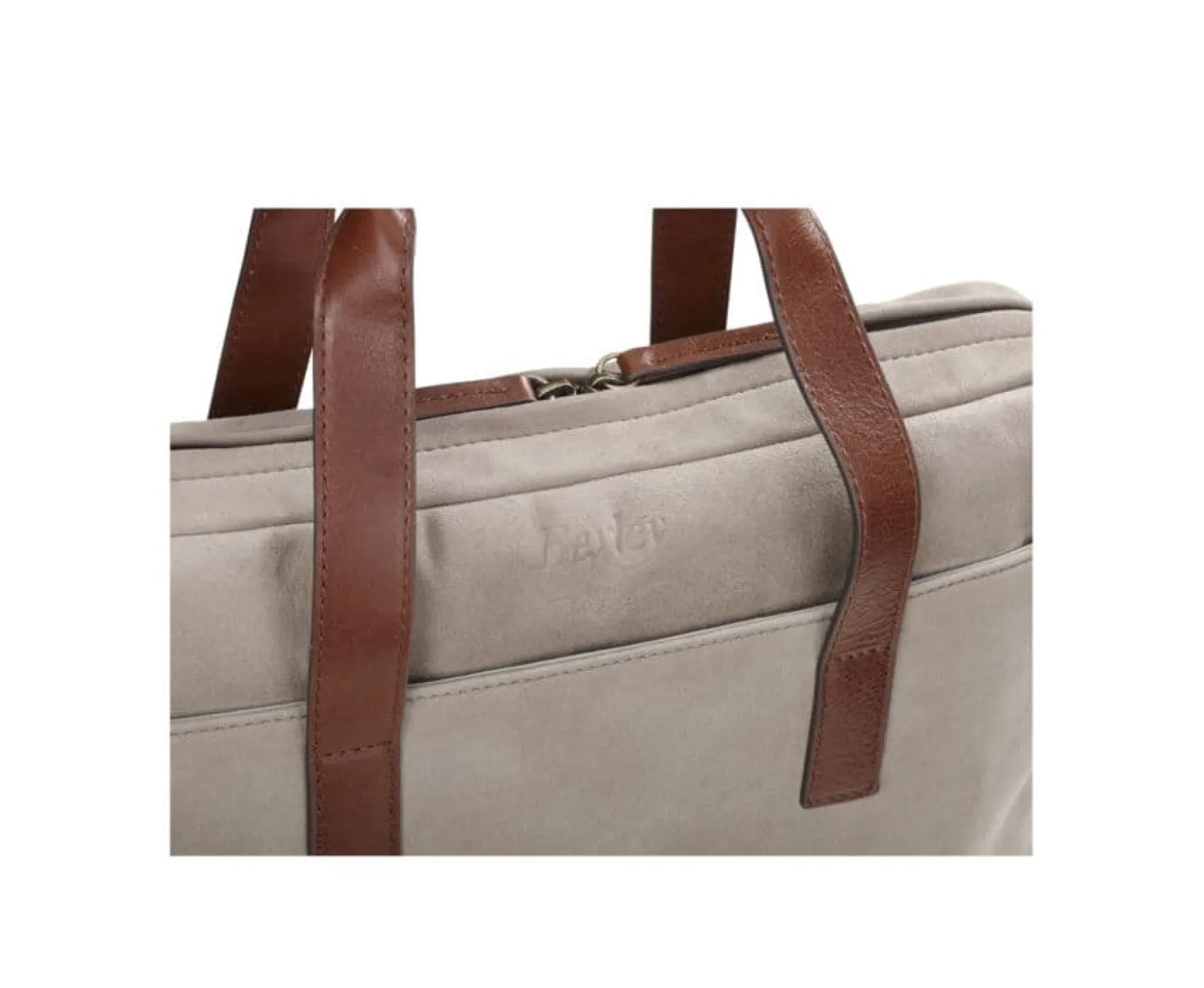 Bexley | Taupe Velvet Men'S Leather Briefcase Harwinton Velours Taupe Et Cuir Cognac