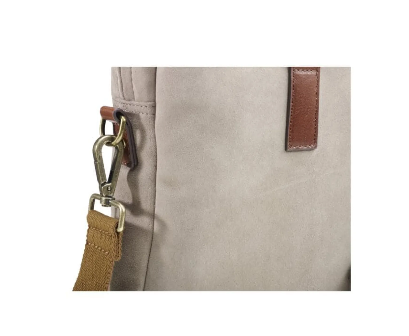 Bexley | Taupe Velvet Men'S Leather Briefcase Harwinton Velours Taupe Et Cuir Cognac