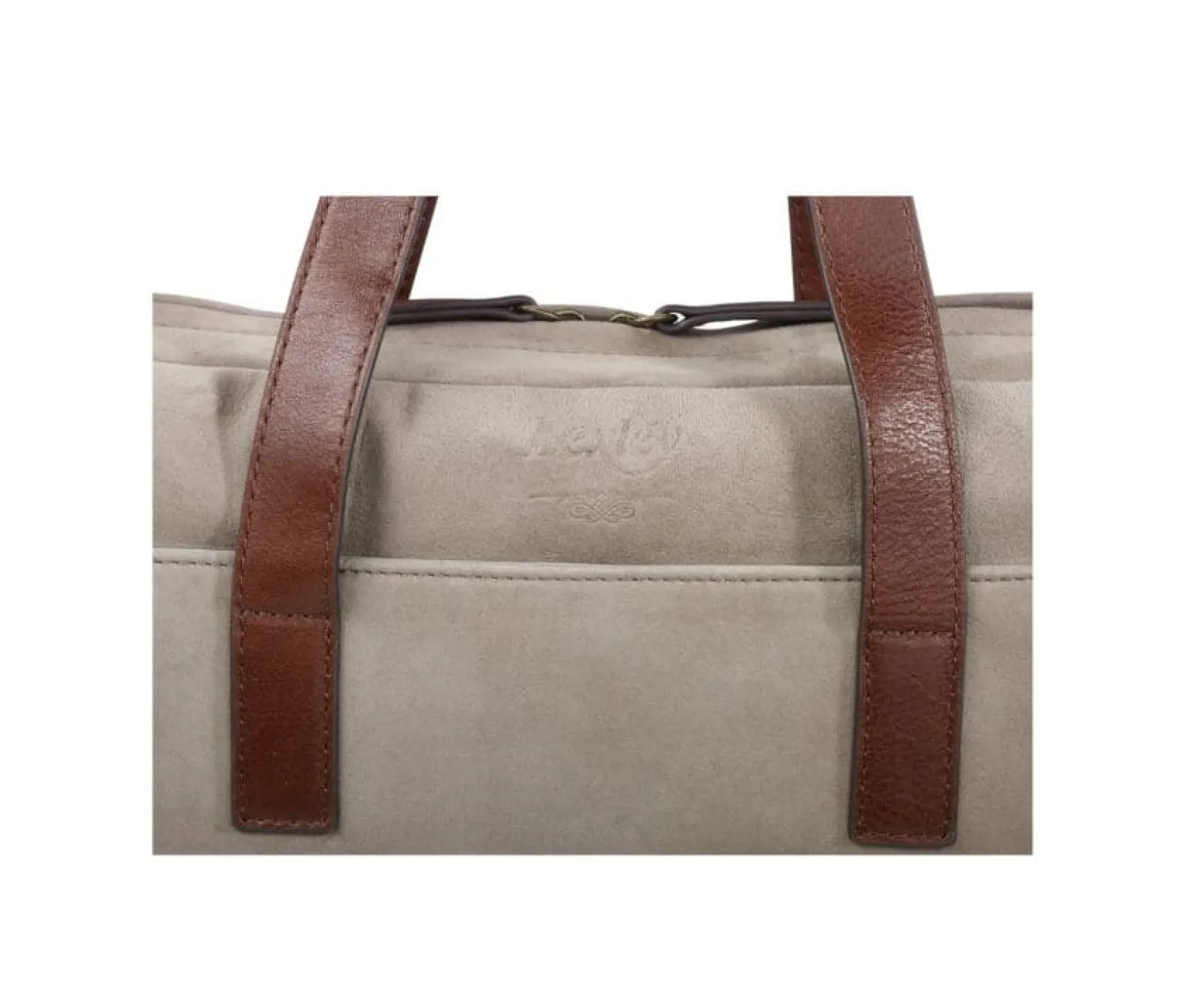 Bexley | Taupe Velvet Men'S Leather Briefcase Harwinton Velours Taupe Et Cuir Cognac