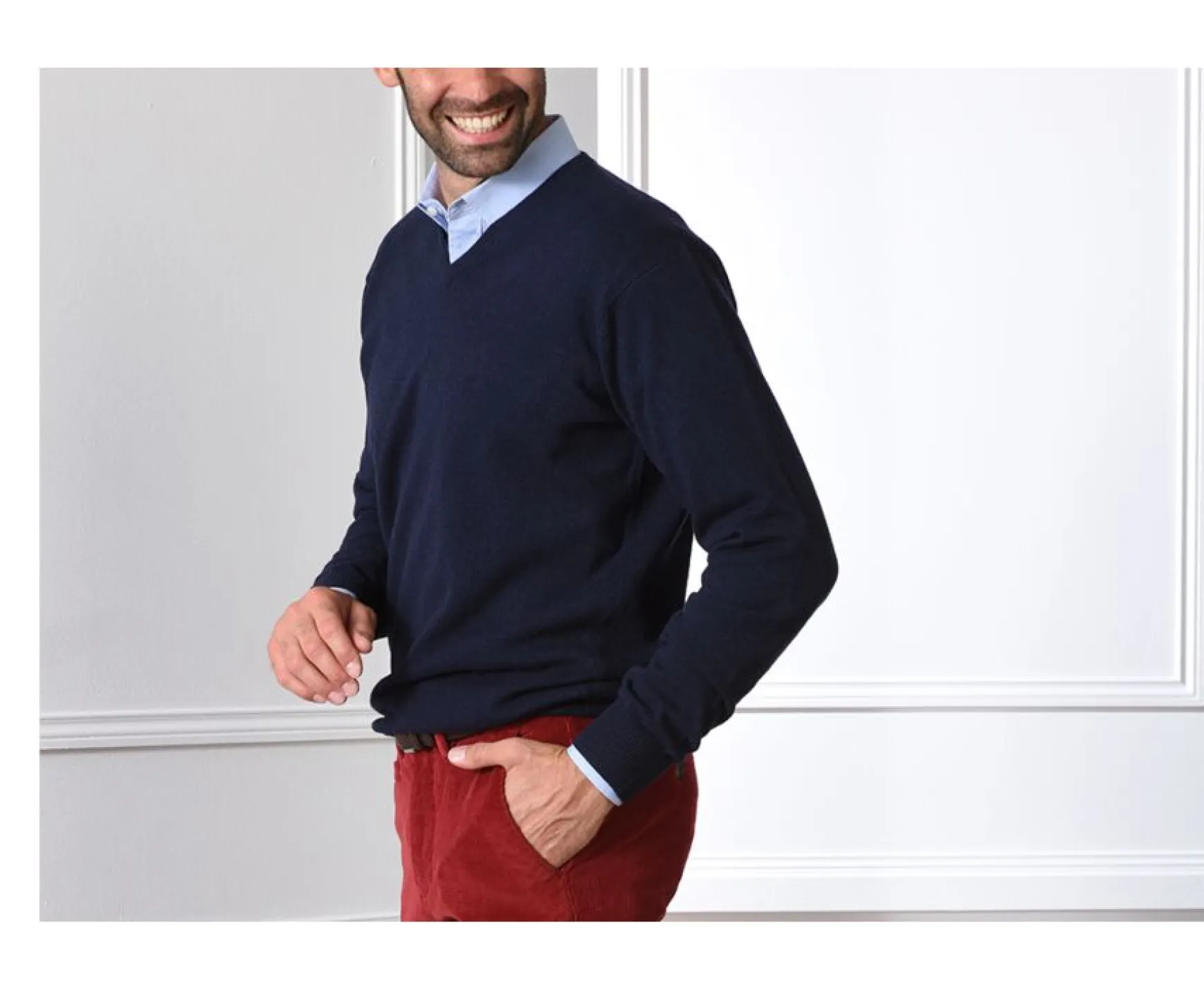 Bexley | V-Neck Wool Jumper Elian Navy