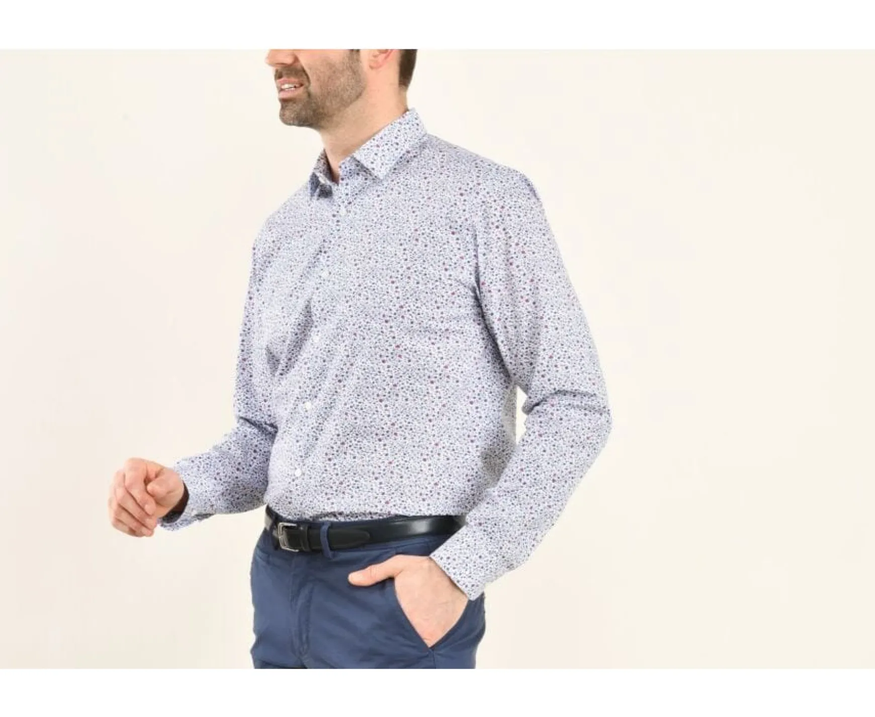 Bexley | White Cotton Shirt Printed Flowers Theobert Blue And Pink