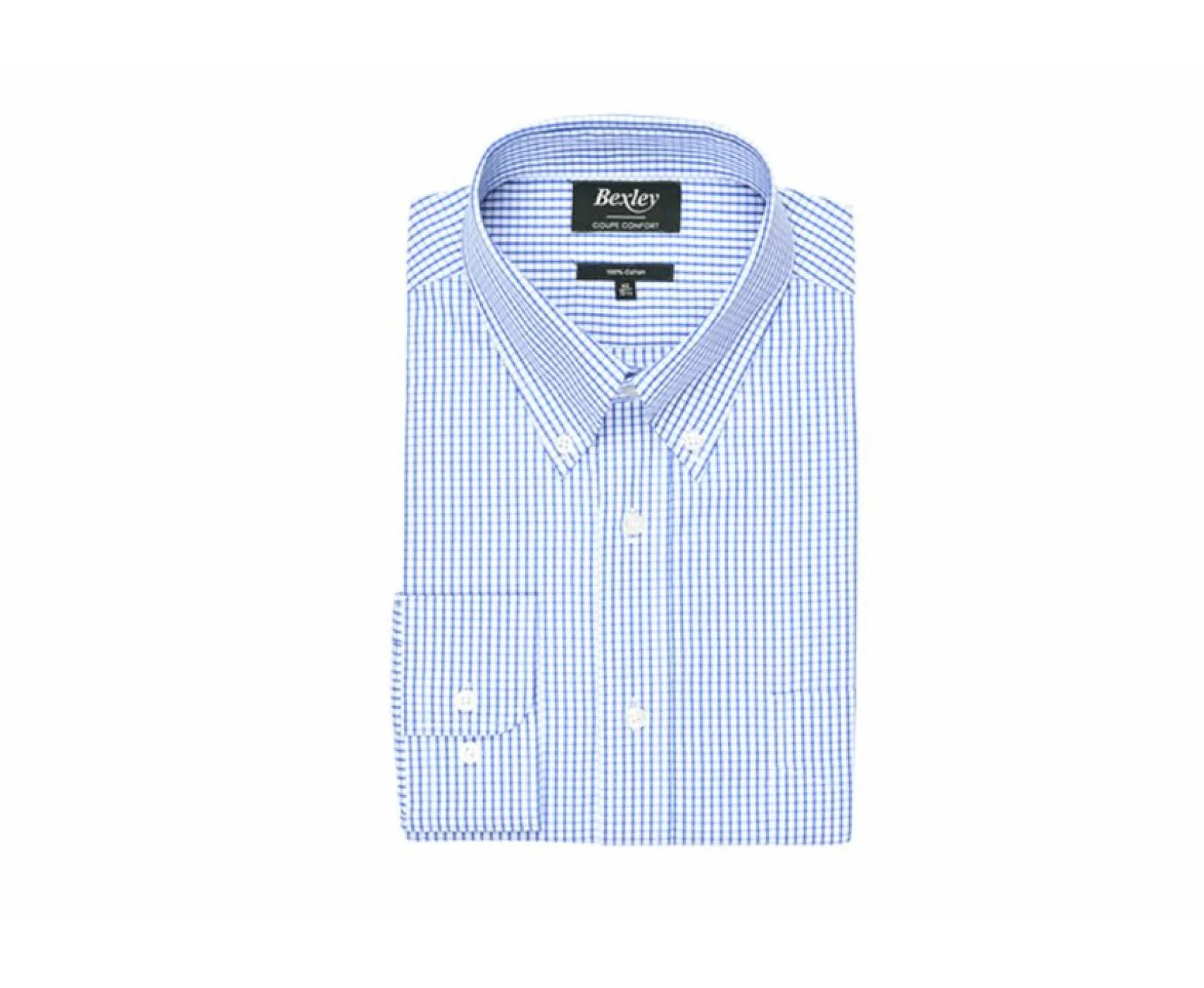 Bexley | White Cotton Shirt With Blue Checks - Pocket Scott Blue And White
