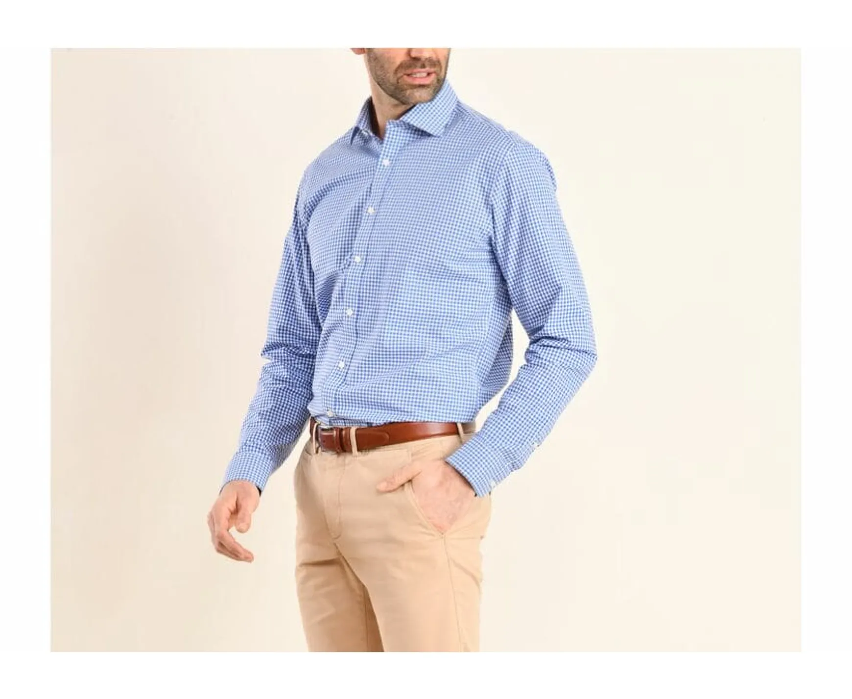 Bexley | White Cotton Shirt With Checks Ruggero Light Blue And White