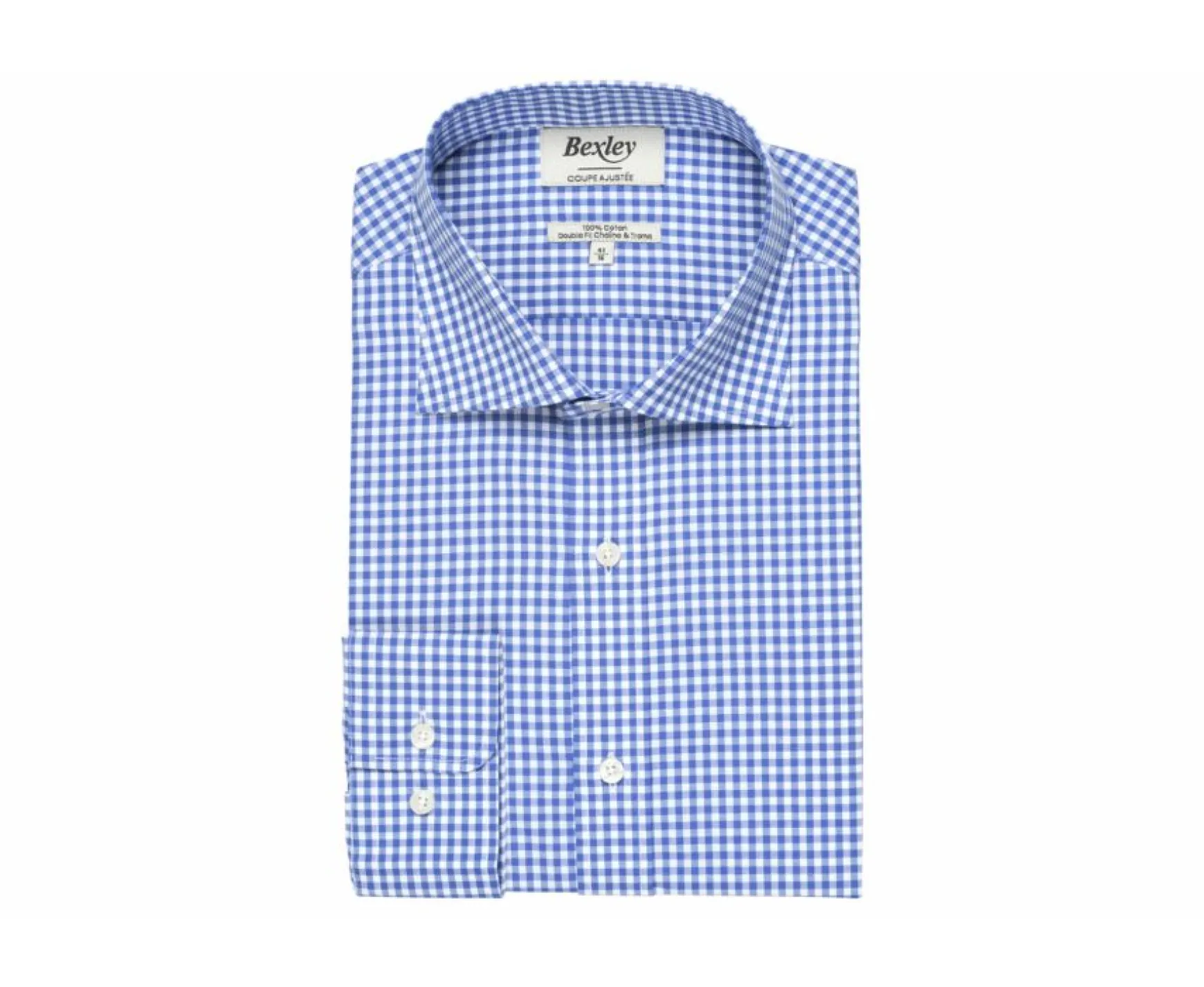 Bexley | White Cotton Shirt With Checks Ruggero Light Blue And White