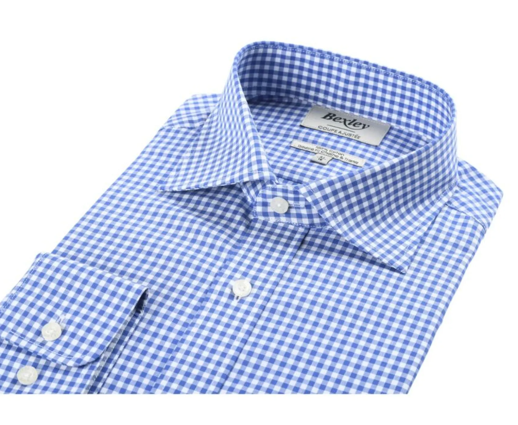 Bexley | White Cotton Shirt With Checks Ruggero Light Blue And White