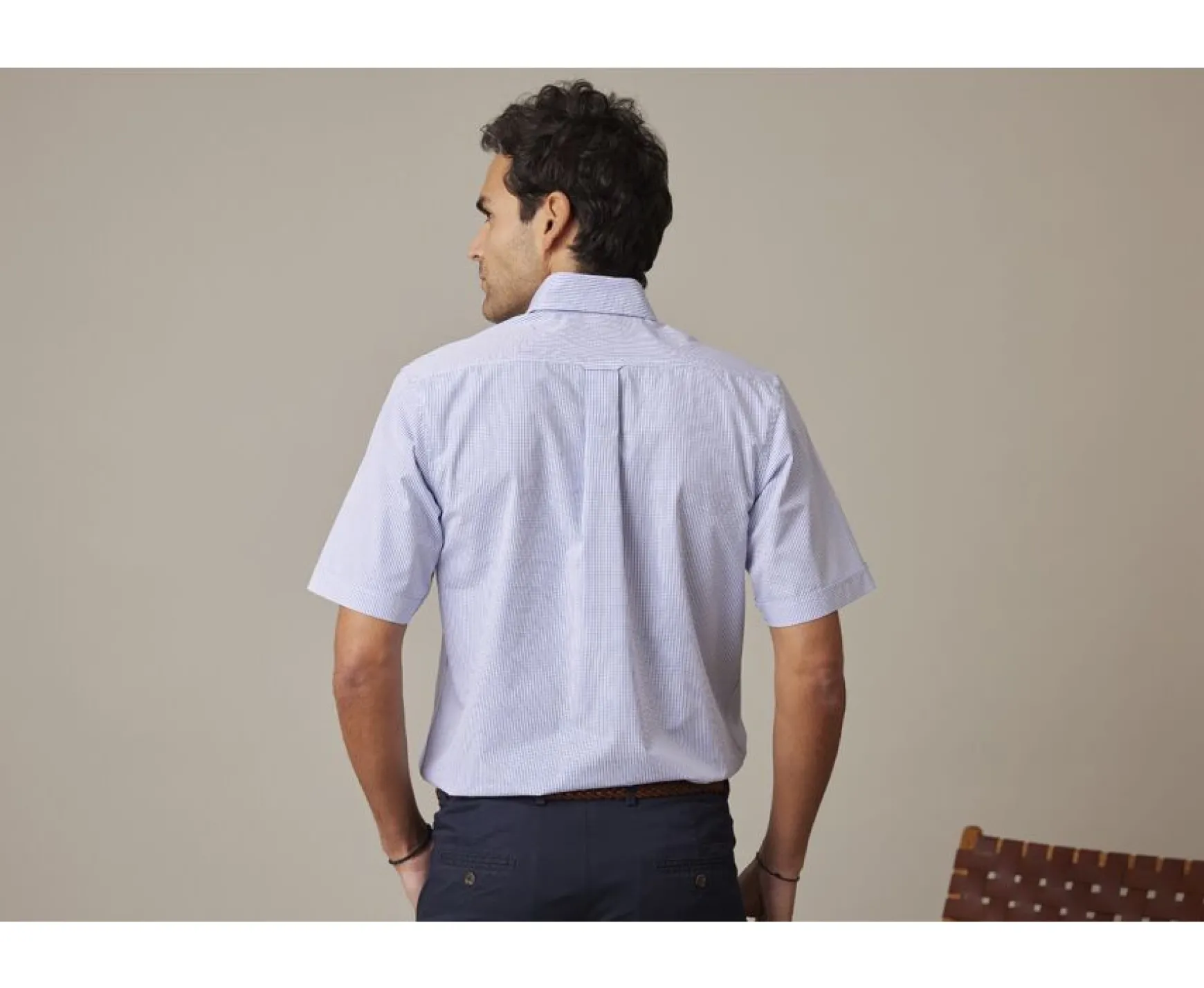 Bexley | White Cotton Shirt With Thin Blue Ocean Checks Tim Mc Blue Ocean And White