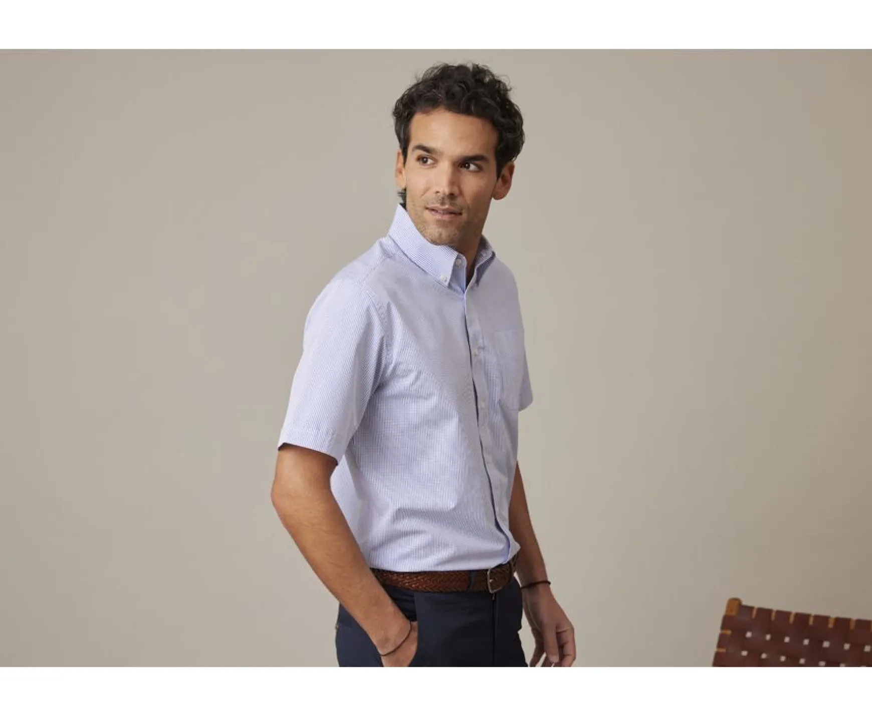 Bexley | White Cotton Shirt With Thin Blue Ocean Checks Tim Mc Blue Ocean And White