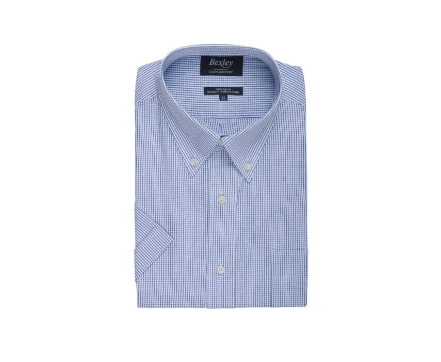 Bexley | White Cotton Shirt With Thin Blue Ocean Checks Tim Mc Blue Ocean And White