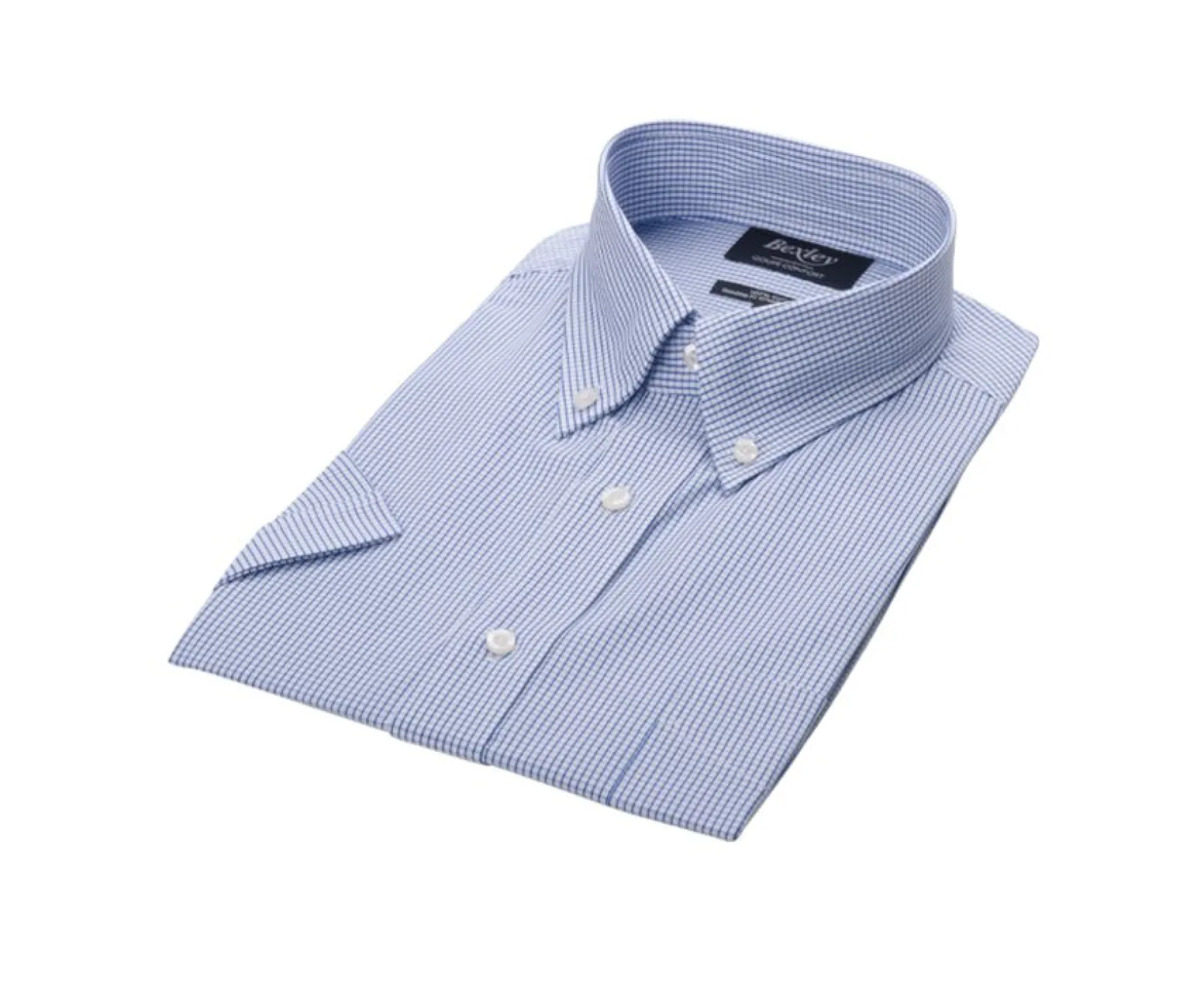 Bexley | White Cotton Shirt With Thin Blue Ocean Checks Tim Mc Blue Ocean And White