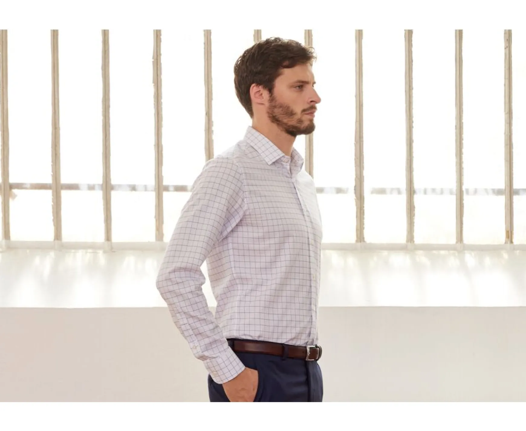 Bexley | White Shirt With Blue Checks - Straight Collar - Sergius | White And Blue