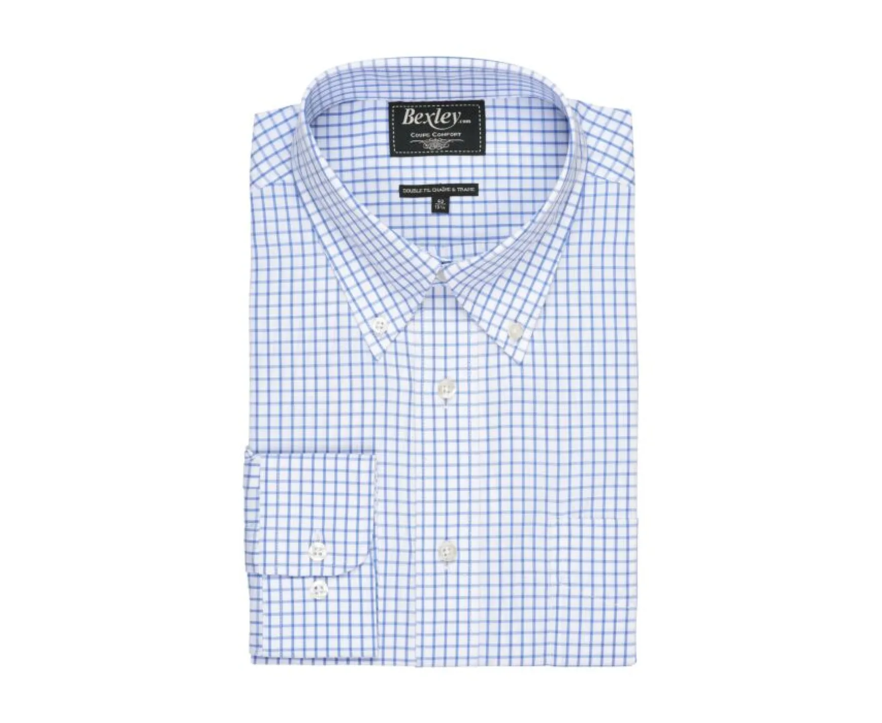 Bexley | White Shirt With Blue Checks - American Collar Grayson Blue And White