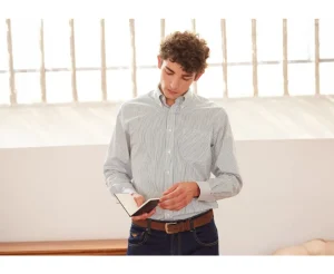 Bexley | White Shirt With Dark Green Stripes And Chest Pocket - Broderick | White & Dark Green