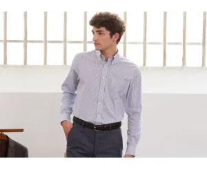 Bexley | White Shirt With Ocean Blue Stripes And Chest Pocket - Broderick | White And Ocean Blue