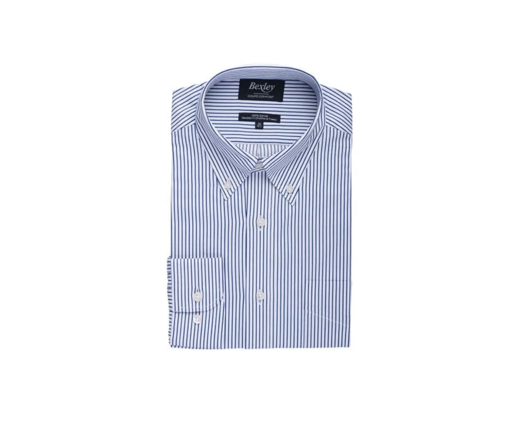 Bexley | White Shirt With Ocean Blue Stripes And Chest Pocket - Broderick | White And Ocean Blue