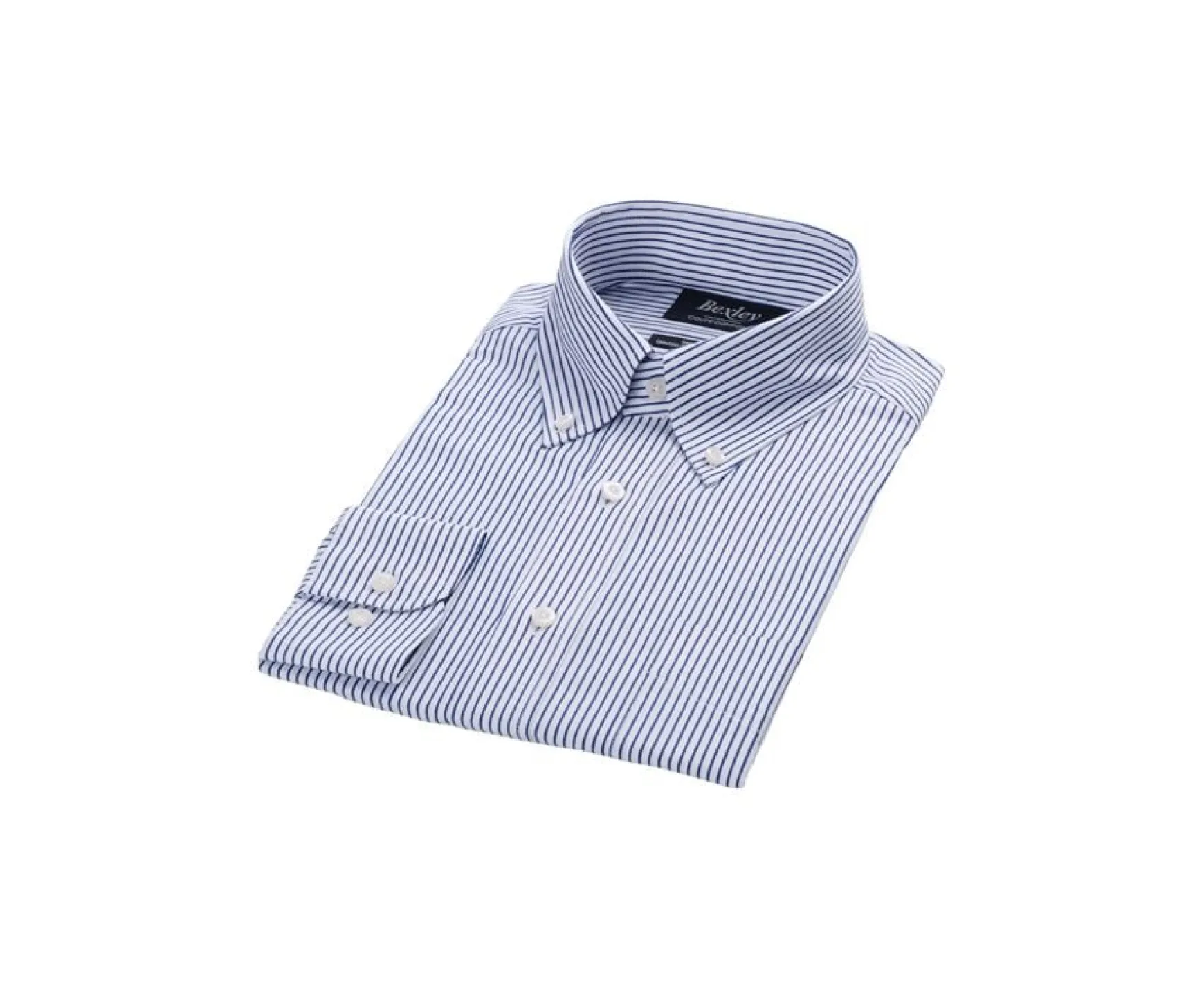 Bexley | White Shirt With Ocean Blue Stripes And Chest Pocket - Broderick | White And Ocean Blue