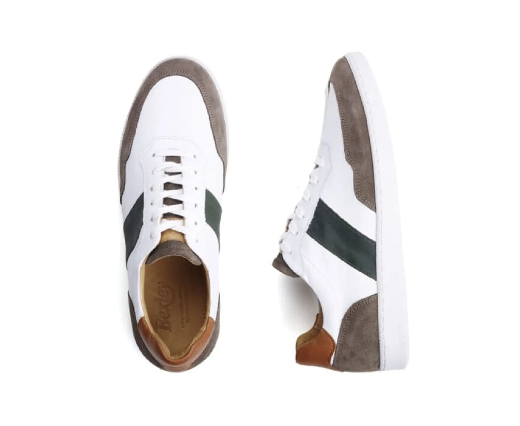Bexley Trainers & Sneakers | White Taupe And Green Men'S Leather Trainers - Berringa | Cuir Blanc Taupe Et Vert