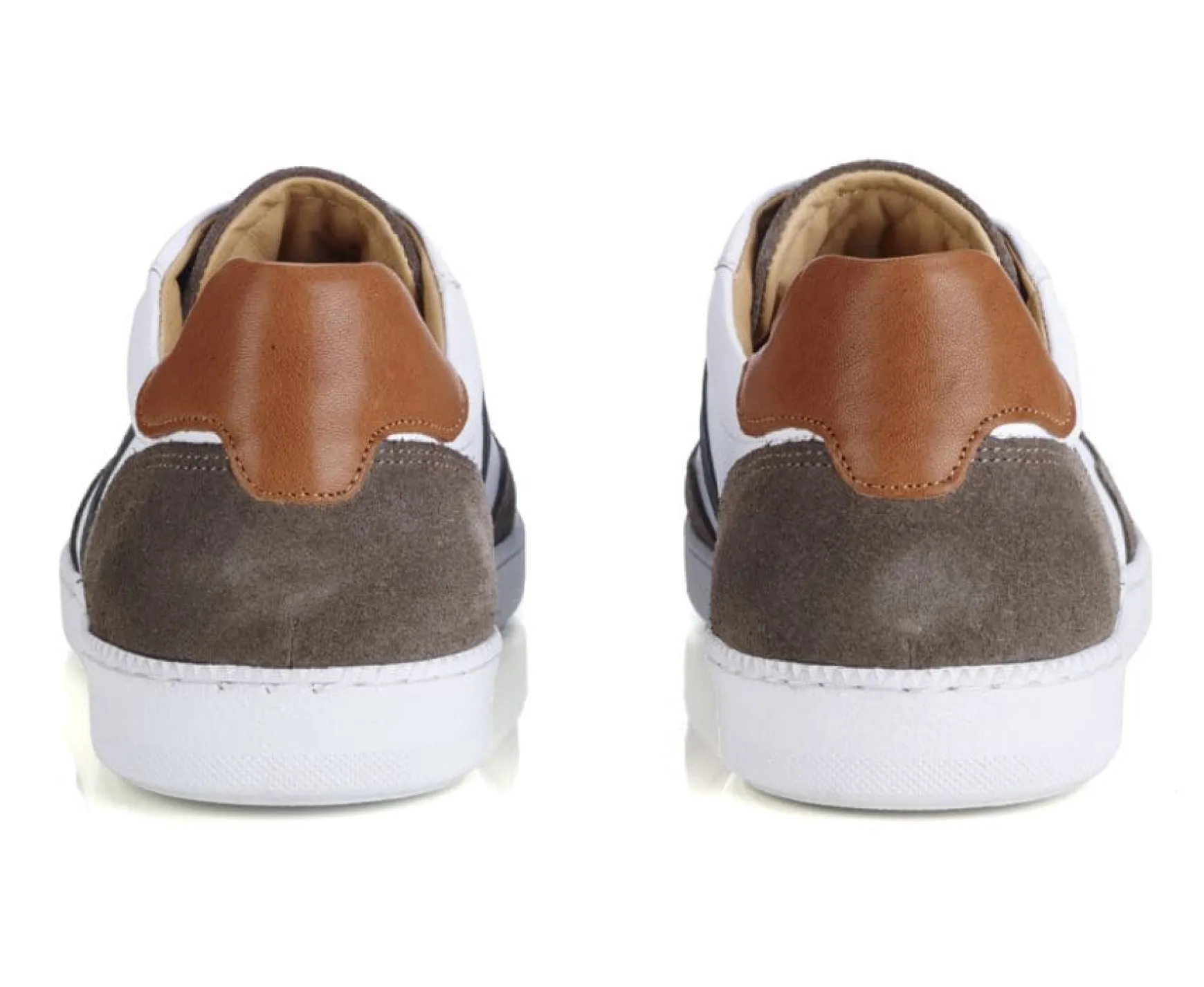 Bexley Trainers & Sneakers | White Taupe And Green Men'S Leather Trainers - Berringa | Cuir Blanc Taupe Et Vert