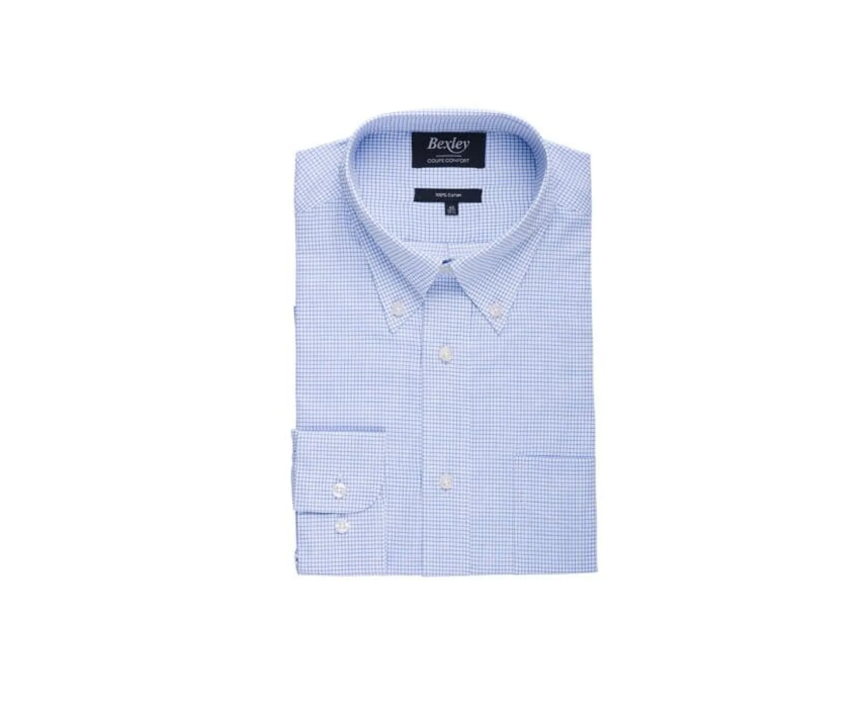 Bexley | White Twill Shirt With Blue Checks - Stellan | White And Blue