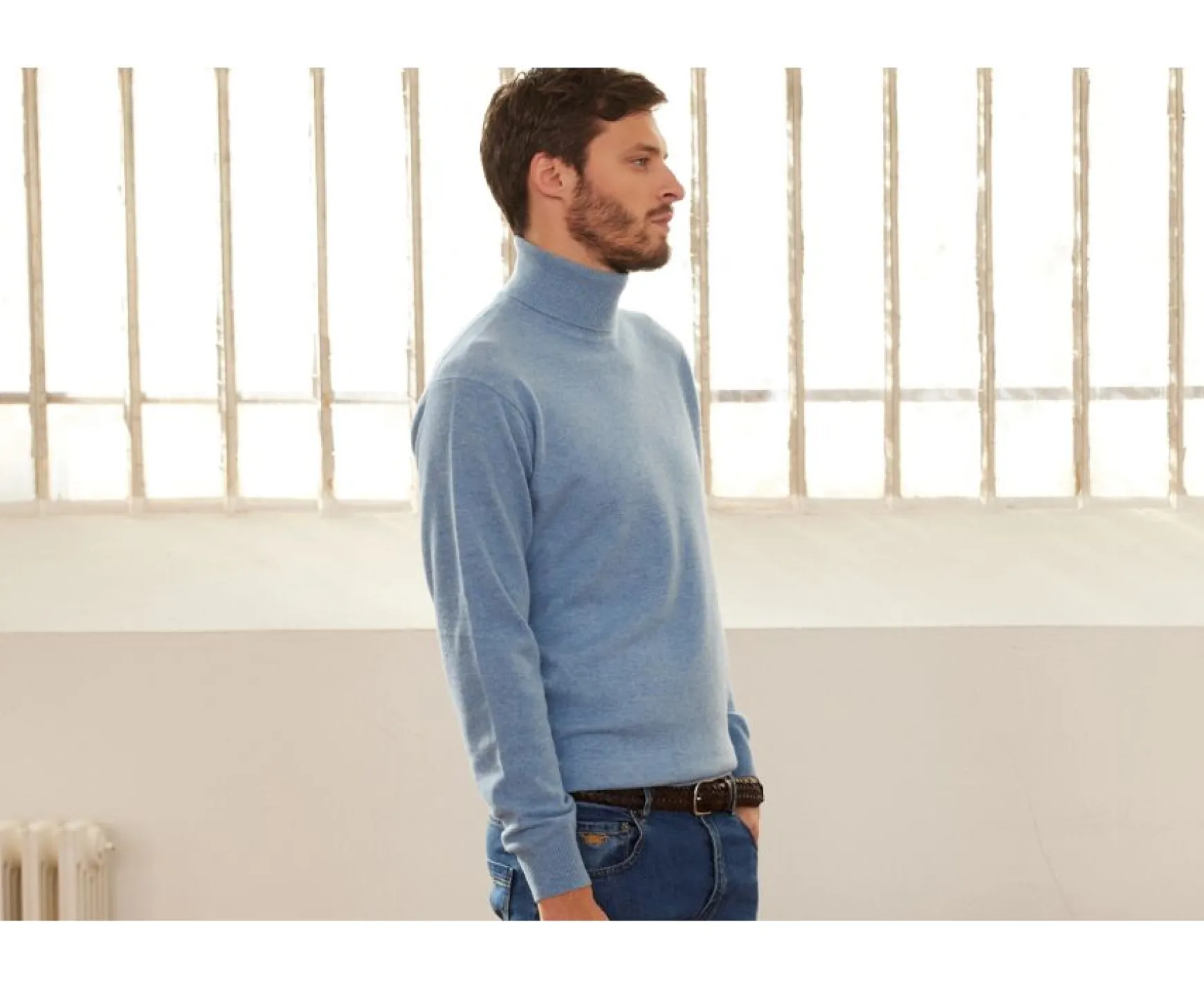Bexley | Wool Roll-Neck Jumper - Emeric | Blue Melange